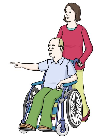 Ein Mann im Rollstuh wird geschoben