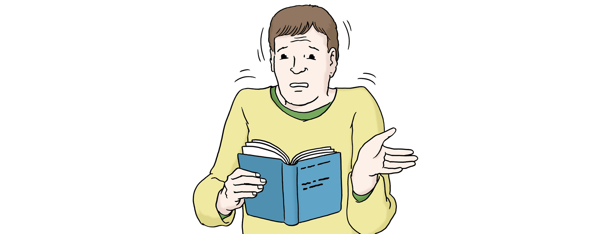 Mann mit Buch in der Hand versthet nicht