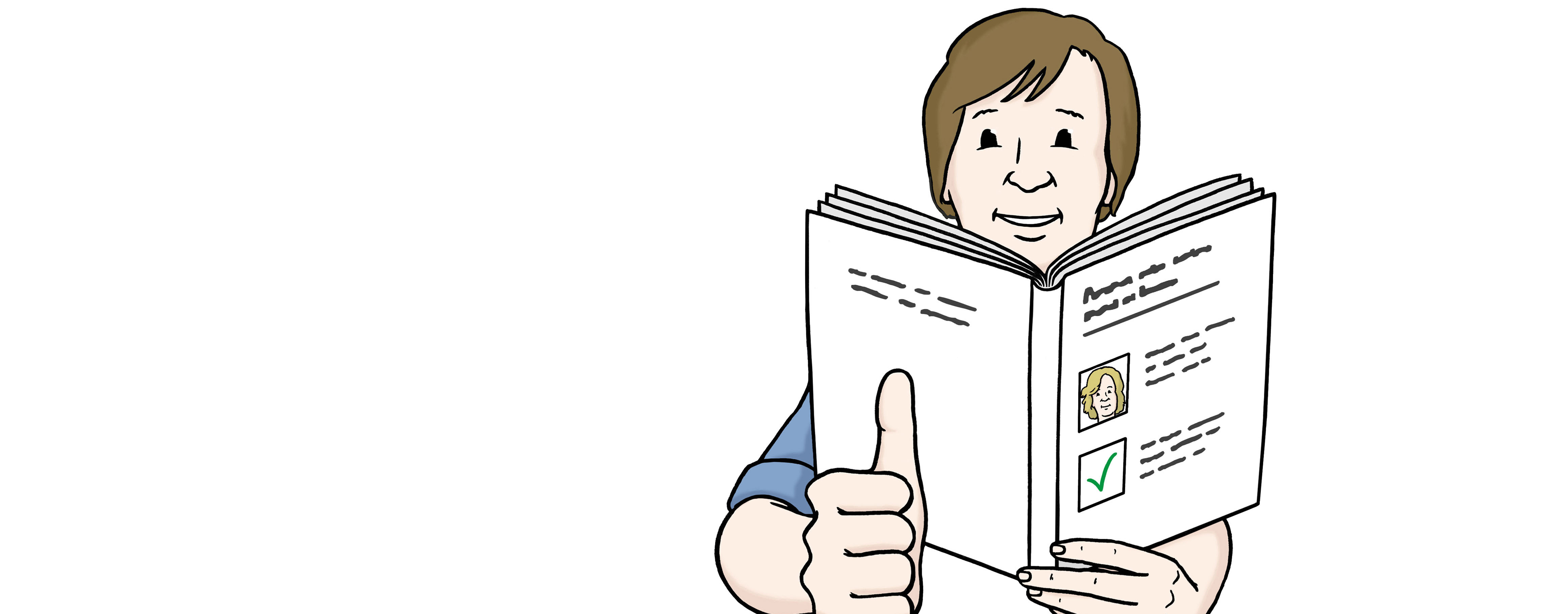 Daumen hoch für das Lesen eines Buches